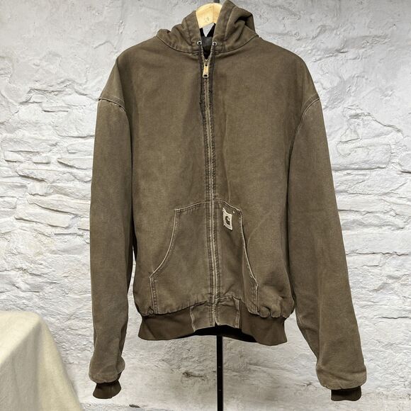 Carhartt Brown JQ382 Canvas Hooded Full Zip Jacket Sz 2XLT Tall Vintage - Picture 1 of 10